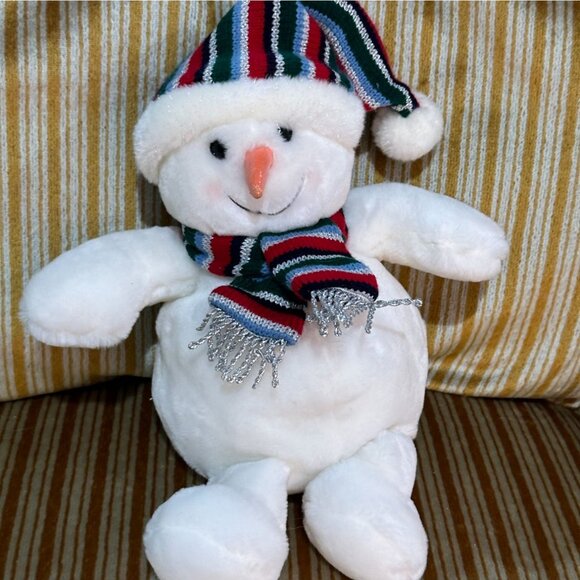 Commonwealth Snowman Plush Toy Striped Hat Scarf 14" Christmas Holiday Stuffed - Picture 1 of 8